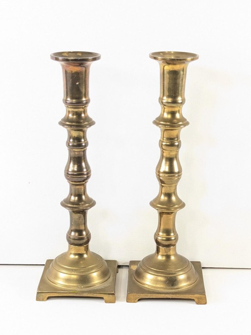 Pair vintage brass candle sticks 9" tall, Vintage home altar decor candlestick